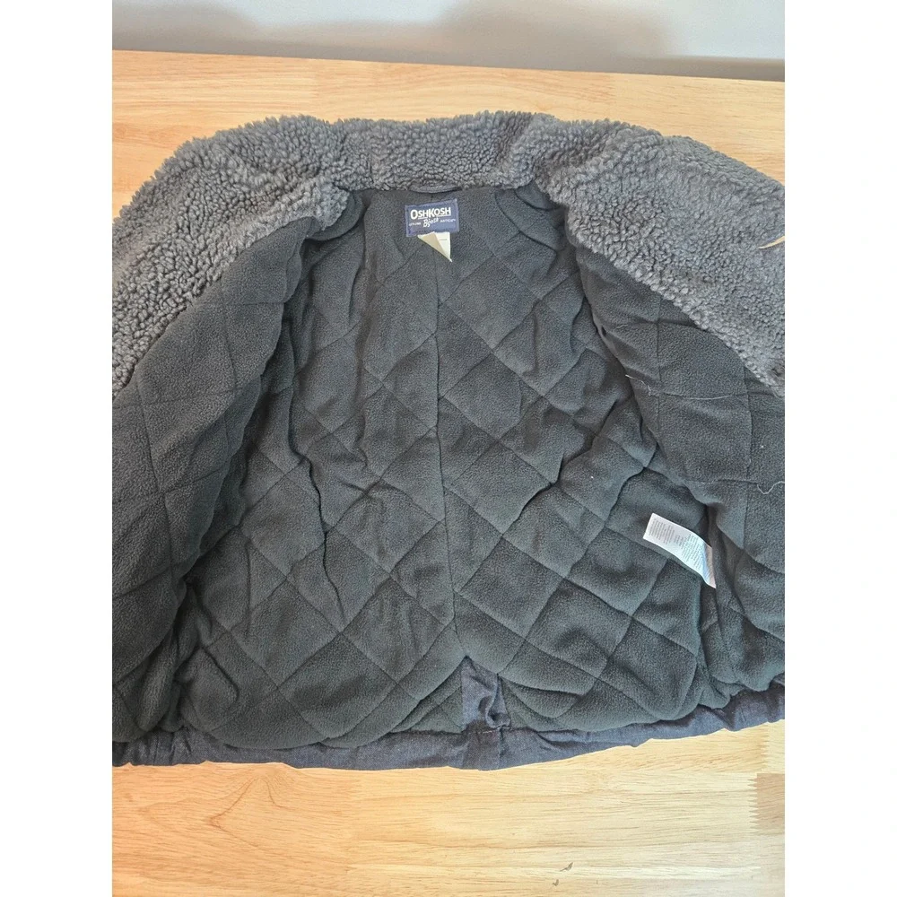 OshKosh Bgosh Boys Grey Double Breasted Pea Coat Faux Shearling Collar 4T NEW